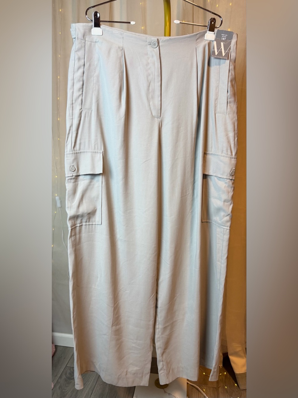 Worthington Light Beige Cargo Wide-Leg Pants Size 18 Tall